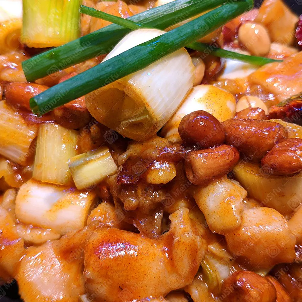 Kung Pao chicken with peanuts, green onion and savory spicy sauce at Bamboo Bowl Kitchen, a Chinese Restaurant in Moreno Valley